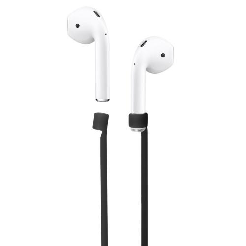 Szilikon tartó (nyakba akasztható, elvesztés gátló, Apple AirPods kompatibilis) FEKETE	