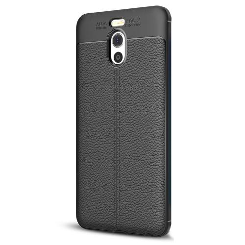 MEIZU M6 Note Telefonvédő gumi / szilikon (közepesen ütésálló, bőrhatás, varrás minta) FEKETE	