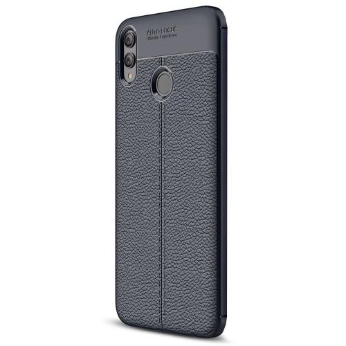 HUAWEI Honor 8X Telefonvédő gumi / szilikon (közepesen ütésálló, bőrhatás, varrás minta) SÖTÉTKÉK	