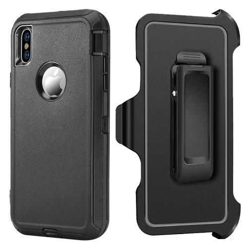 APPLE IPhone XS Max 6.5 Defender műanyag telefonvédő (közepesen ütésálló, asztali tartó, gumi / szilikon hátlap, 360° védelem, övcsipesz) FEKETE	