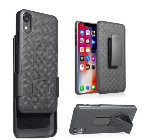 APPLE IPhone XR 6.1 Defender műanyag telefonvédő (közepesen ütésálló, asztali tartó, gumi / szilikon hátlap, 360° védelem, övcsipesz) SZÜRKE	