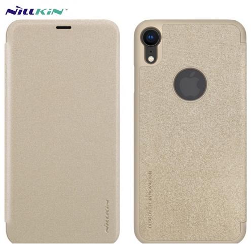 APPLE IPhone XR 6.1 NILLKIN SPARKLE műanyag telefonvédő (bőr flip, oldalra nyíló, logo kivágás) ARANY	