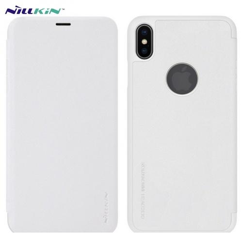APPLE IPhone XS Max 6.5 NILLKIN SPARKLE műanyag telefonvédő (bőr flip, oldalra nyíló, logo kivágás) FEHÉR	