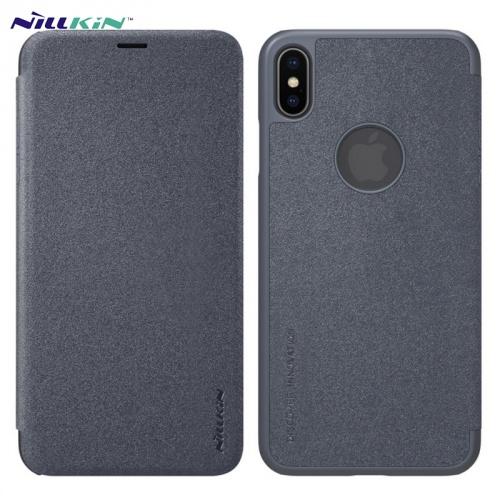 APPLE IPhone XS Max 6.5 NILLKIN SPARKLE műanyag telefonvédő (bőr flip, oldalra nyíló, logo kivágás) FEKETE	