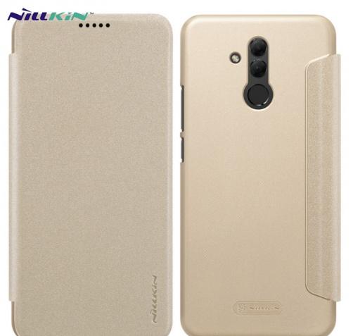 HUAWEI Mate 20 Lite NILLKIN SPARKLE műanyag telefonvédő (mikroszálas bőr aktív flip, oldalra nyíló) ARANY	