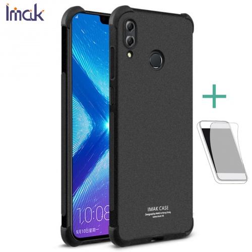 HUAWEI Honor 8X IMAK telefonvédő gumi / szilikon (közepesen ütésálló, légpárnás sarok, képernyővédő fólia, matt) FEKETE	