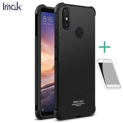 XIAOMI Mi Max 3 IMAK telefonvédő gumi / szilikon (közepesen ütésálló, légpárnás sarok, képernyővédő fólia, matt) FEKETE	