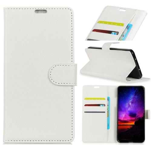 NOKIA 7.1 Tok álló, bőr (FLIP, oldalra nyíló, asztali tartó funkció) FEHÉR	