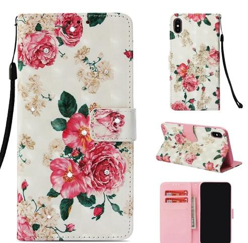 APPLE IPhone X 5.8 /APPLE IPhone XS 5.8 Tok álló, bőr (FLIP, oldalra nyíló, asztali tartó funkció, bazsarózsa minta) FEHÉR	