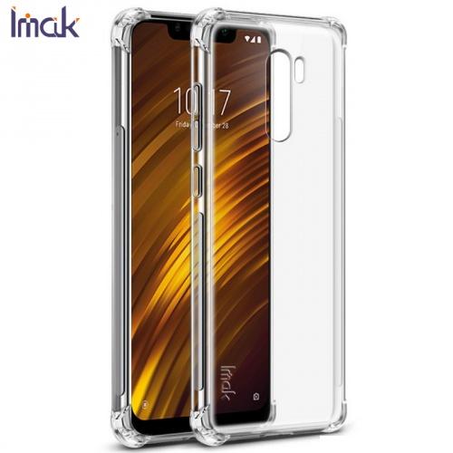 XIAOMI Pocophone F1 IMAK telefonvédő gumi / szilikon (közepesen ütésálló, légpárnás sarok, képernyővédő fólia) ÁTLÁTSZÓ	