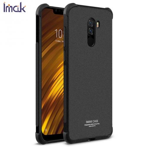 XIAOMI Pocophone F1 IMAK telefonvédő gumi / szilikon (közepesen ütésálló, légpárnás sarok, képernyővédő fólia, matt) FEKETE	