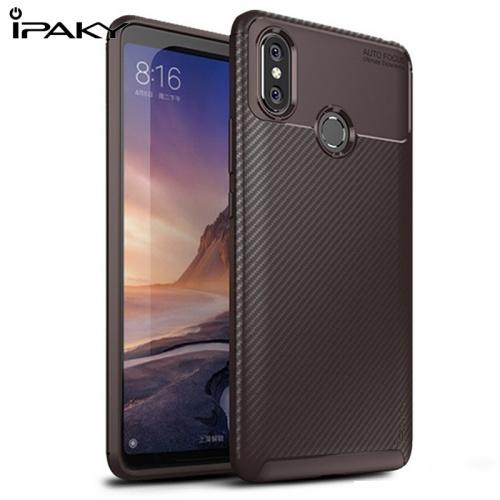 XIAOMI Mi Max 3 IPAKY telefonvédő gumi / szilikon (karbonminta) BARNA	