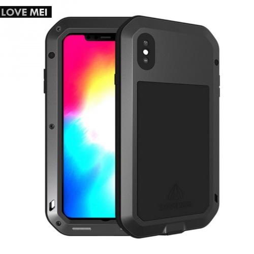 APPLE IPhone XS Max 6.5 LOVE MEI Powerful defender telefonvédő gumi (ütésálló, Gorilla Glass üveg, fém keret) FEKETE	
