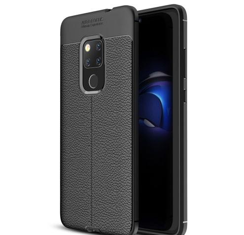 HUAWEI Mate 20 Telefonvédő gumi / szilikon (közepesen ütésálló, bőrhatás, varrás minta) FEKETE	