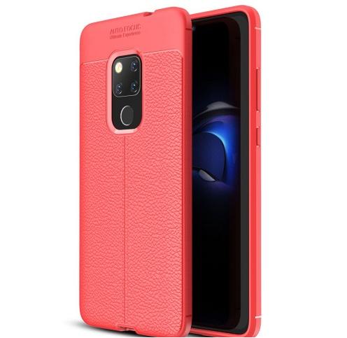 HUAWEI Mate 20 Telefonvédő gumi / szilikon (közepesen ütésálló, bőrhatás, varrás minta) PIROS	