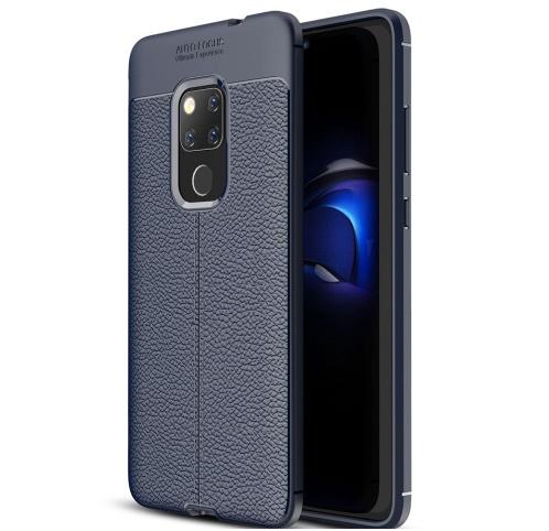 HUAWEI Mate 20 Telefonvédő gumi / szilikon (közepesen ütésálló, bőrhatás, varrás minta) SÖTÉTKÉK	