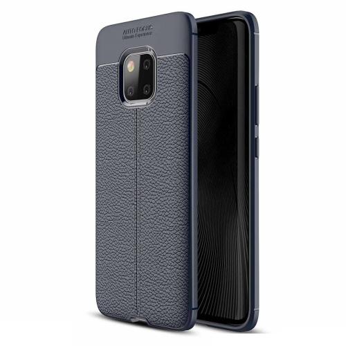 HUAWEI Mate 20 Pro Telefonvédő gumi / szilikon (közepesen ütésálló, bőrhatás, varrás minta) SÖTÉTKÉK	