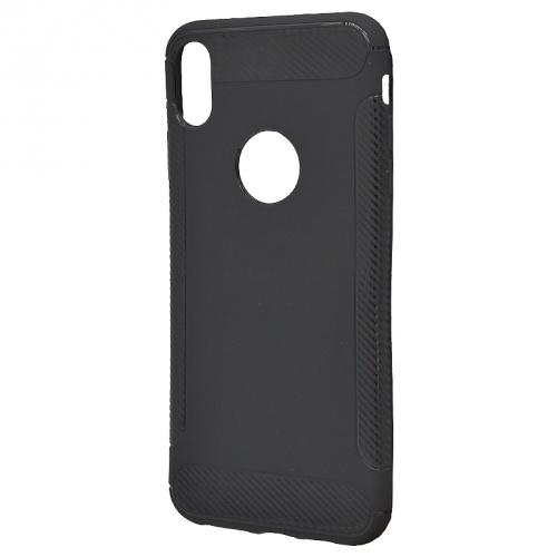 APPLE IPhone XS Max 6.5 Telefonvédő gumi / szilikon (közepesen ütésálló, karbonminta, logo kivágás) FEKETE	