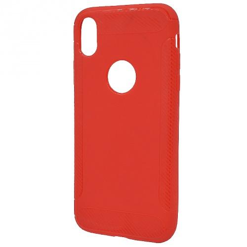 APPLE IPhone XR 6.1 Telefonvédő gumi / szilikon (közepesen ütésálló, karbonminta, logo kivágás) PIROS	