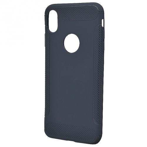 APPLE IPhone XS Max 6.5 Telefonvédő gumi / szilikon (közepesen ütésálló, karbonminta, logo kivágás) SÖTÉTKÉK	