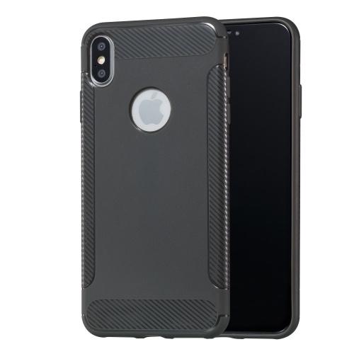 APPLE IPhone XS Max 6.5 Telefonvédő gumi / szilikon (közepesen ütésálló, karbonminta, logo kivágás) SZÜRKE	