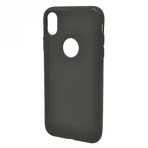 APPLE IPhone XR 6.1 Telefonvédő gumi / szilikon (közepesen ütésálló, karbonminta, logo kivágás) SZÜRKE	