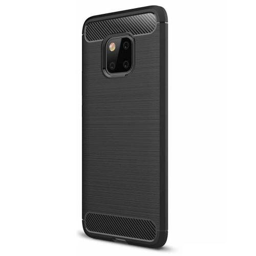 HUAWEI Mate 20 Pro Telefonvédő gumi / szilikon (közepesen ütésálló, légpárnás sarok, szálcsiszolt, karbonminta) FEKETE	