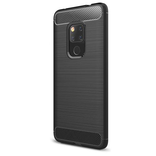 HUAWEI Mate 20 Telefonvédő gumi / szilikon (közepesen ütésálló, légpárnás sarok, szálcsiszolt, karbonminta) FEKETE	