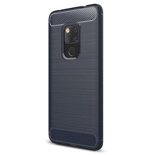HUAWEI Mate 20 Telefonvédő gumi / szilikon (közepesen ütésálló, légpárnás sarok, szálcsiszolt, karbonminta) SÖTÉTKÉK	