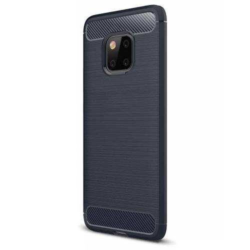 HUAWEI Mate 20 Pro Telefonvédő gumi / szilikon (közepesen ütésálló, légpárnás sarok, szálcsiszolt, karbonminta) SÖTÉTKÉK	