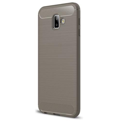 SAMSUNG Galaxy J6 Plus (J610F) Telefonvédő gumi / szilikon (közepesen ütésálló, légpárnás sarok, szálcsiszolt, karbonminta) SZÜRKE	