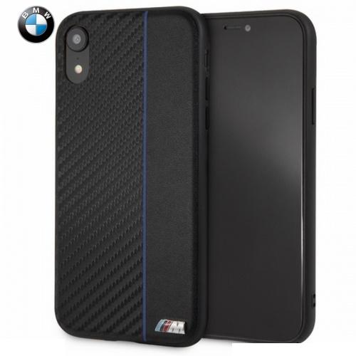 APPLE IPhone XR 6.1 BMW M műanyag telefonvédő (bőr hátlap, karbon minta) SÖTÉTKÉK	