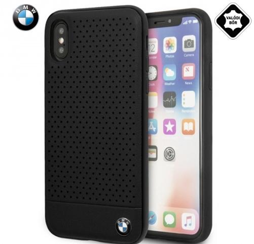 APPLE IPhone XR 6.1 BMW PERFORATED műanyag telefonvédő (valódi bőrbevonat, lyukacsos) FEKETE	