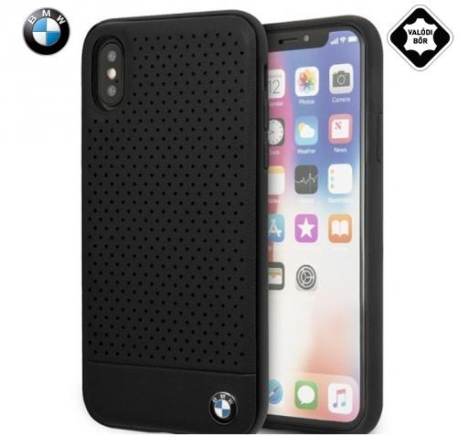 APPLE IPhone XS Max 6.5 BMW PERFORATED műanyag telefonvédő (valódi bőrbevonat, lyukacsos) FEKETE	
