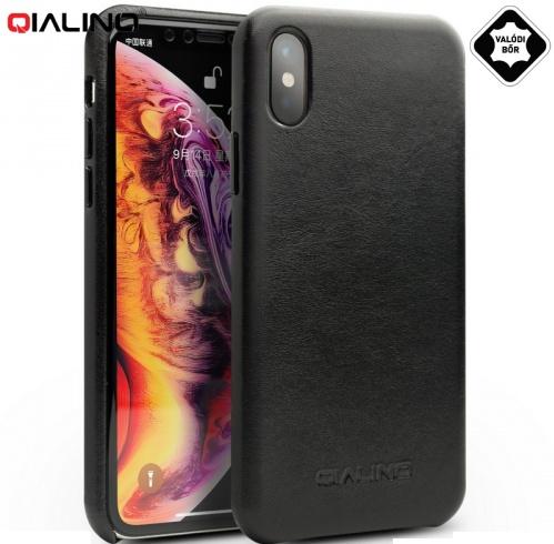APPLE IPhone XS Max 6.5 QIALINO műanyag telefonvédő (valódi bőrbevonat) FEKETE	