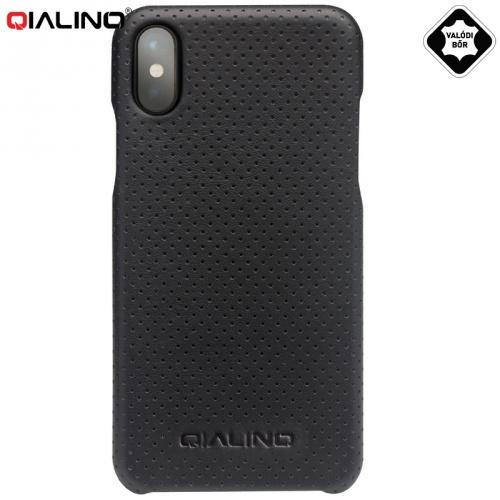 APPLE IPhone X 5.8 /APPLE IPhone XS 5.8 QIALINO műanyag telefonvédő (valódi bőrbevonat, lyukacsos minta) FEKETE	