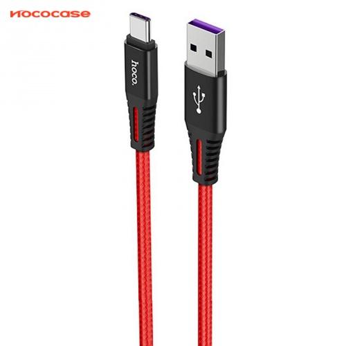 HOCO X22 adatátvitel adatkábel és töltő (Type-C, 5A, 1m, törésgátló, gyorstöltés támogatás) PIROS	