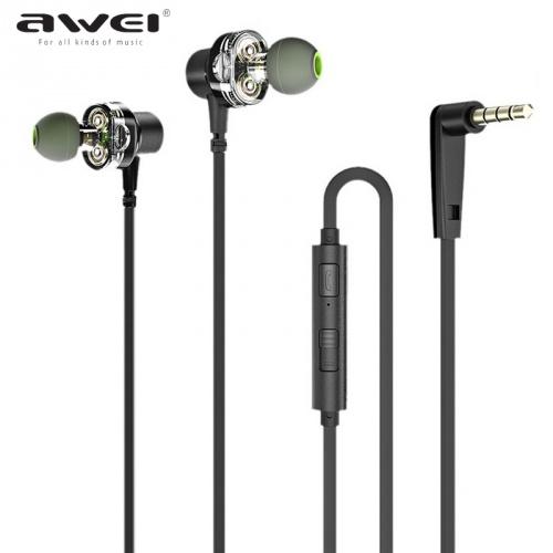 AWEI Z1 fülhallgató SZTEREO (3.5mm jack, mikrofon, hangerő szabályzó, lapos kábel, mágneses, mélyhang kiemelő) FEKETE	