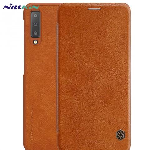 SAMSUNG Galaxy A7 (2018) SM-A750F NILLKIN QIN tok álló, bőr hatású (FLIP, oldalra nyíló, bankkártya tartó) BARNA