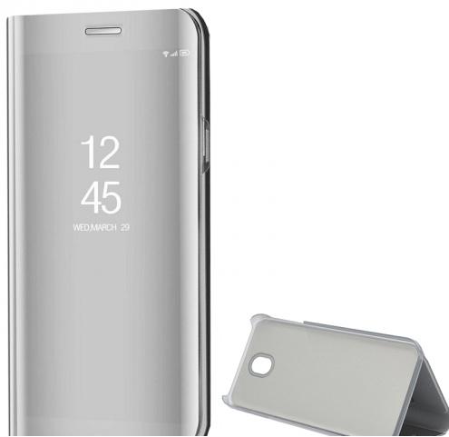 SAMSUNG Galaxy A3 (2017) (SM-A320F) Tok álló (FLIP, oldalra nyíló, asztali tartó funkció, tükrös felület, Mirror View Cover) EZÜST	