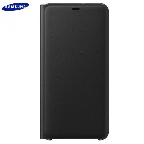 SAMSUNG Galaxy A7 (2018) SM-A750F Műanyag telefonvédő (aktív flip, oldalra nyíló, bankkártya tartó, textil minta) FEKETE	