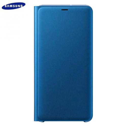  SAMSUNG Galaxy A7 (2018) SM-A750F Műanyag telefonvédő (aktív flip, oldalra nyíló, bankkártya tartó, textil minta) KÉK	