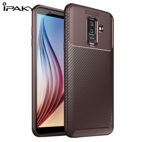 SAMSUNG Galaxy A6+ (2018) SM-A605F IPAKY telefonvédő gumi / szilikon (karbonminta) BARNA	