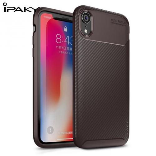 APPLE IPhone XR 6.1 IPAKY telefonvédő gumi / szilikon (karbonminta) BARNA	