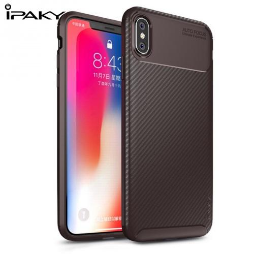 APPLE IPhone XS Max 6.5 IPAKY telefonvédő gumi / szilikon (karbonminta) BARNA	