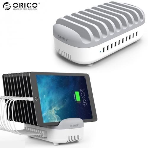 ORICO asztali töltő állomás (10 készülék egyidejű töltésére, 10 x USB aljzat, 5V / 2400mAh, kábel nélkül) FEHÉR	