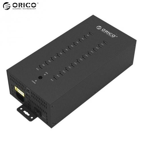 ORICO asztali töltő állomás (aktív, 20 készülék egyidejű töltésére,USB HUB,20xUSB aljzat, 15W, kábel nélkül) FEKETE	