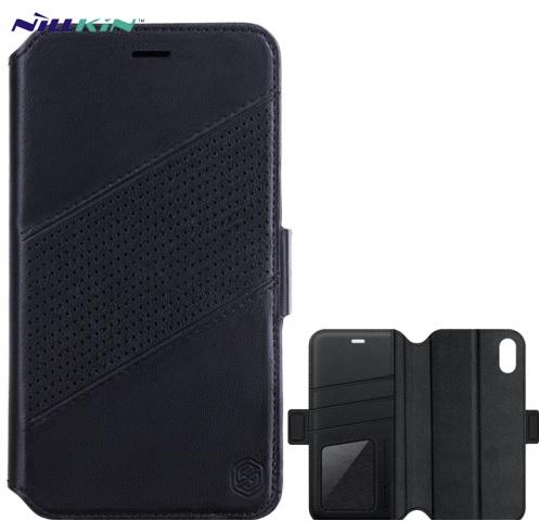APPLE IPhone XS Max 6.5 NILLKIN FOLIO tok álló, bőr (FLIP, oldalra nyíló, kivehető műanyag telefonvédő, lyukacsos, mágneses rögzítés) FEKETE	