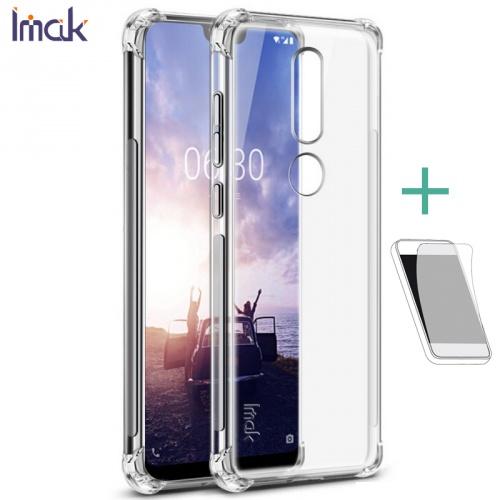 NOKIA 7.1 IMAK telefonvédő gumi / szilikon (közepesen ütésálló, légpárnás sarok, képernyővédő fólia, matt) ÁTLÁTSZÓ	