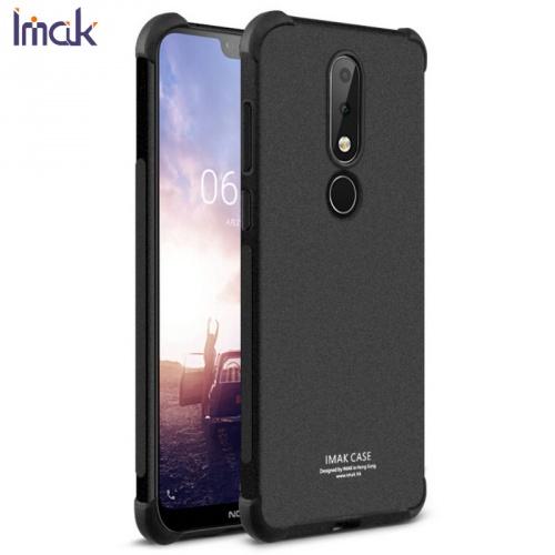 NOKIA 7.1 IMAK telefonvédő gumi / szilikon (közepesen ütésálló, légpárnás sarok, képernyővédő fólia, matt) FEKETE	